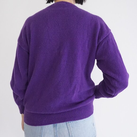 Vintage Alibi Beaded Sweater Purple 80s Whimsigoth Statement Glam S - Picture 2 of 10